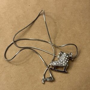 Silver Crystal Ice Skate Pendant Necklace - Women Jewelry Necklaces
